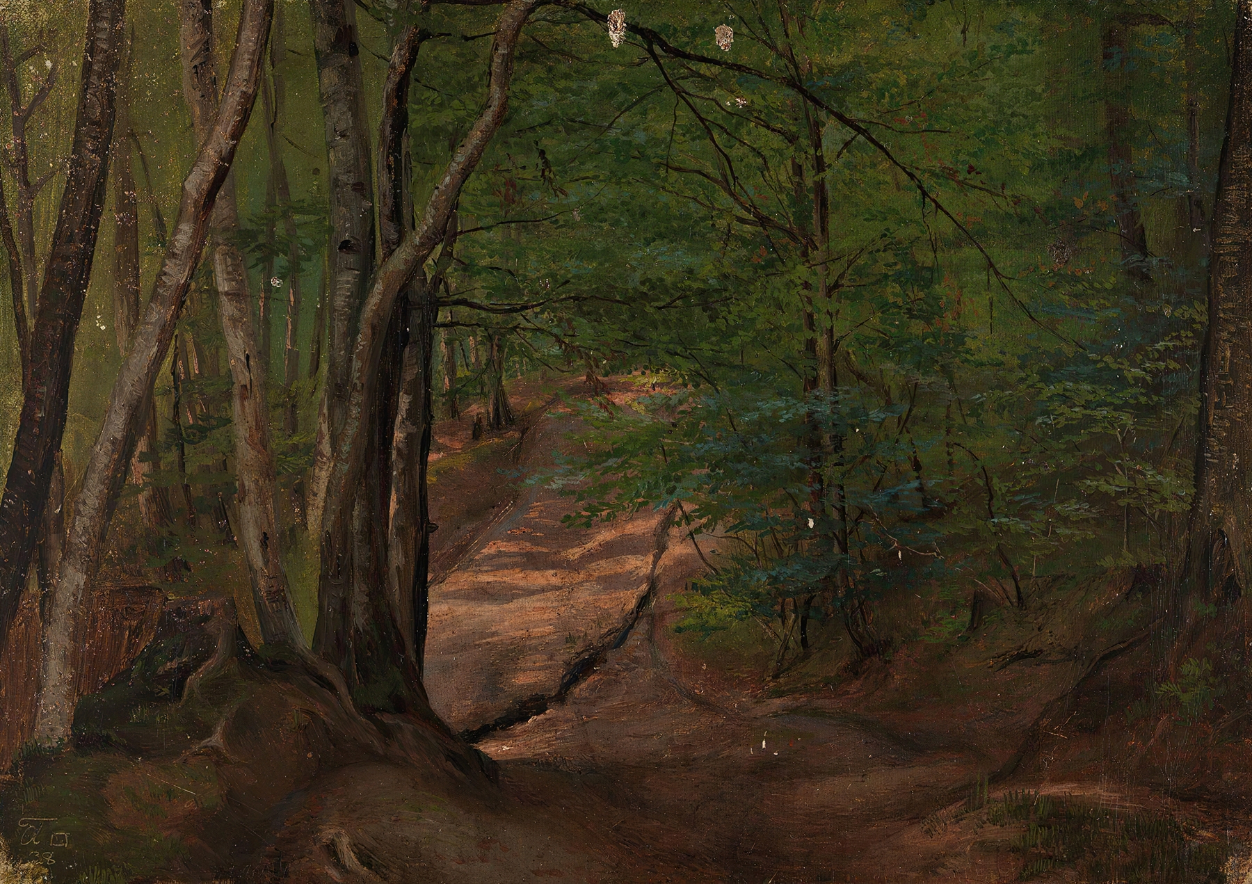 Road in the forest, oil painting by Adolph Tidemand