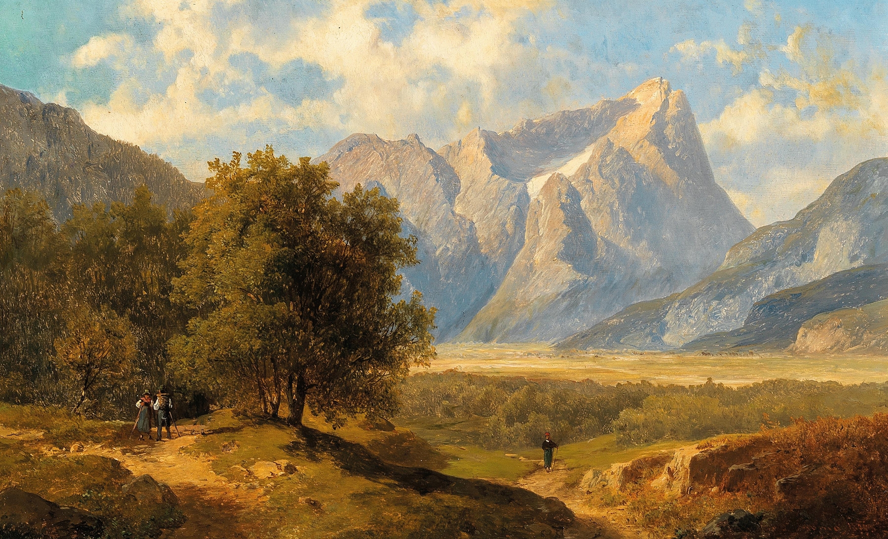 Travellers with a View of the Dachstein Massif, by Josef Thoma, public domain