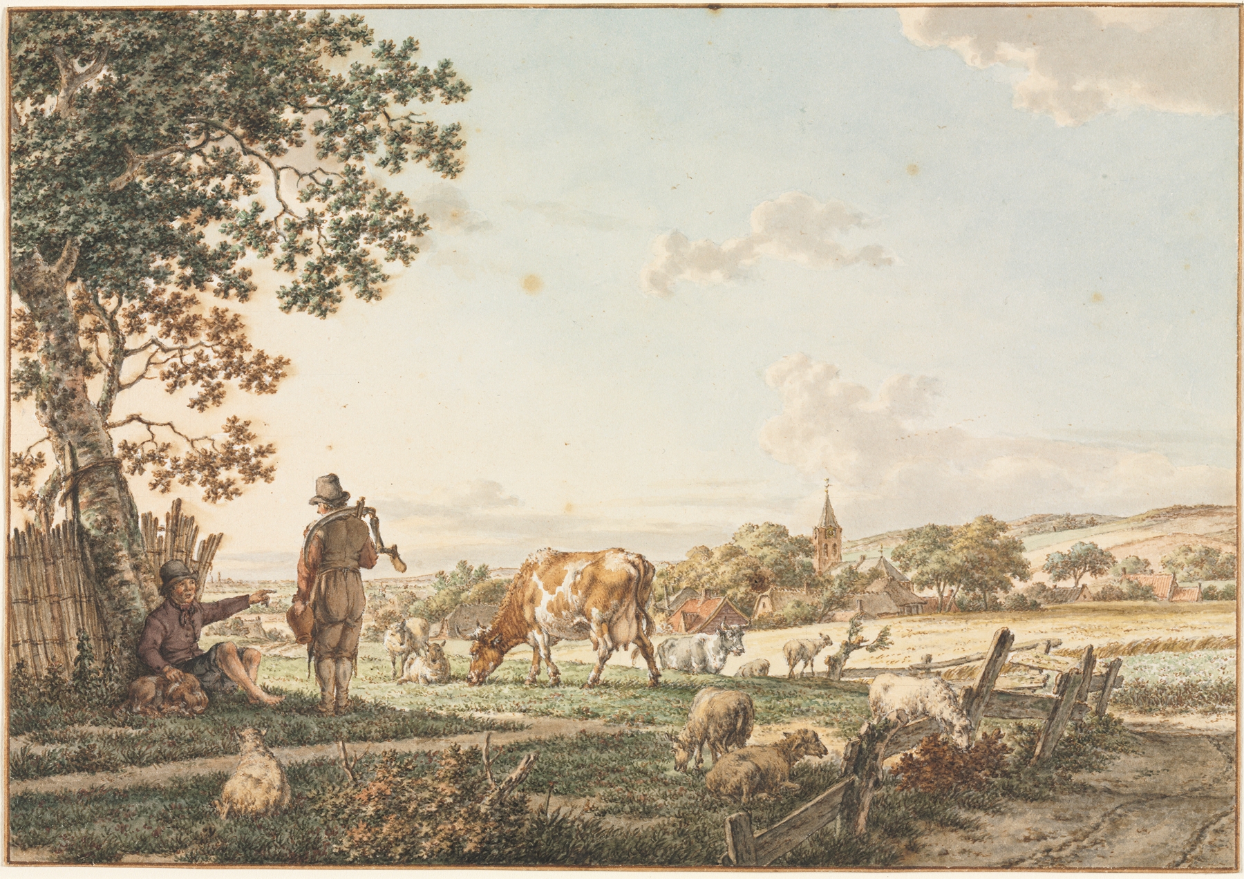 Pastoral landscape with village, oil on canvas by Jacob Cats