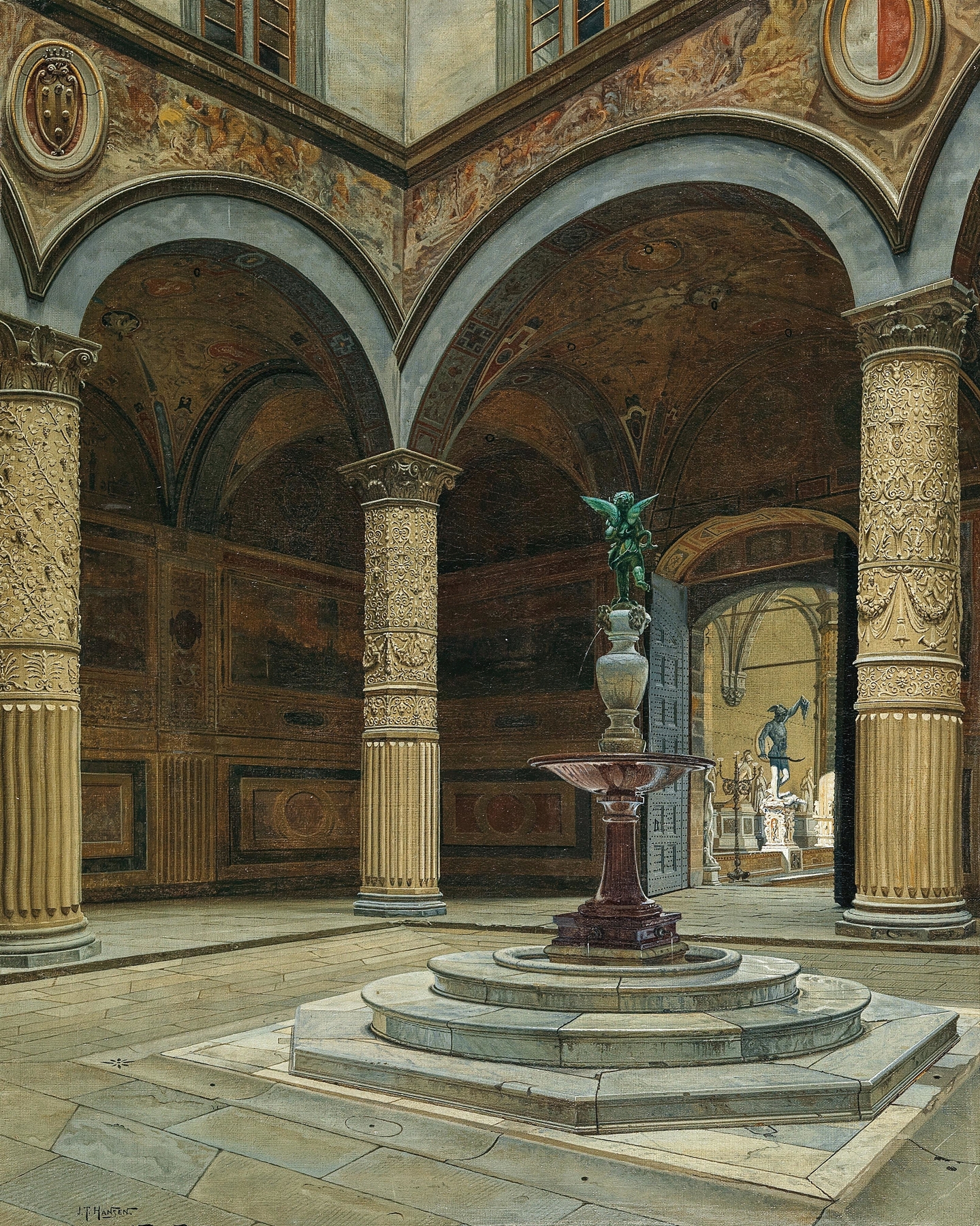 Florence, Palazzo Vecchio by Josef Theodor Hansen, oil on canvas depicting architecture in golden light.