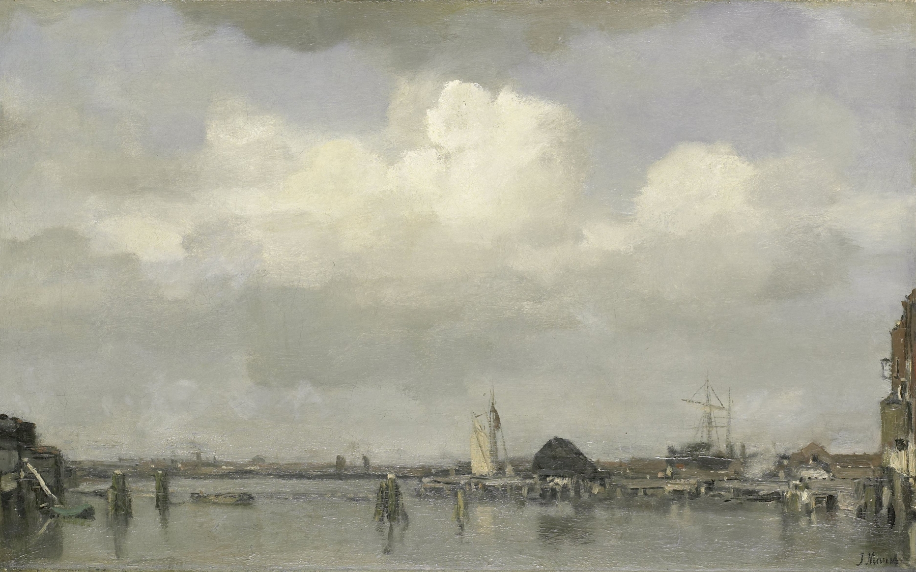 Marine scene with clouds and water, oil on canvas by Jacob Maris