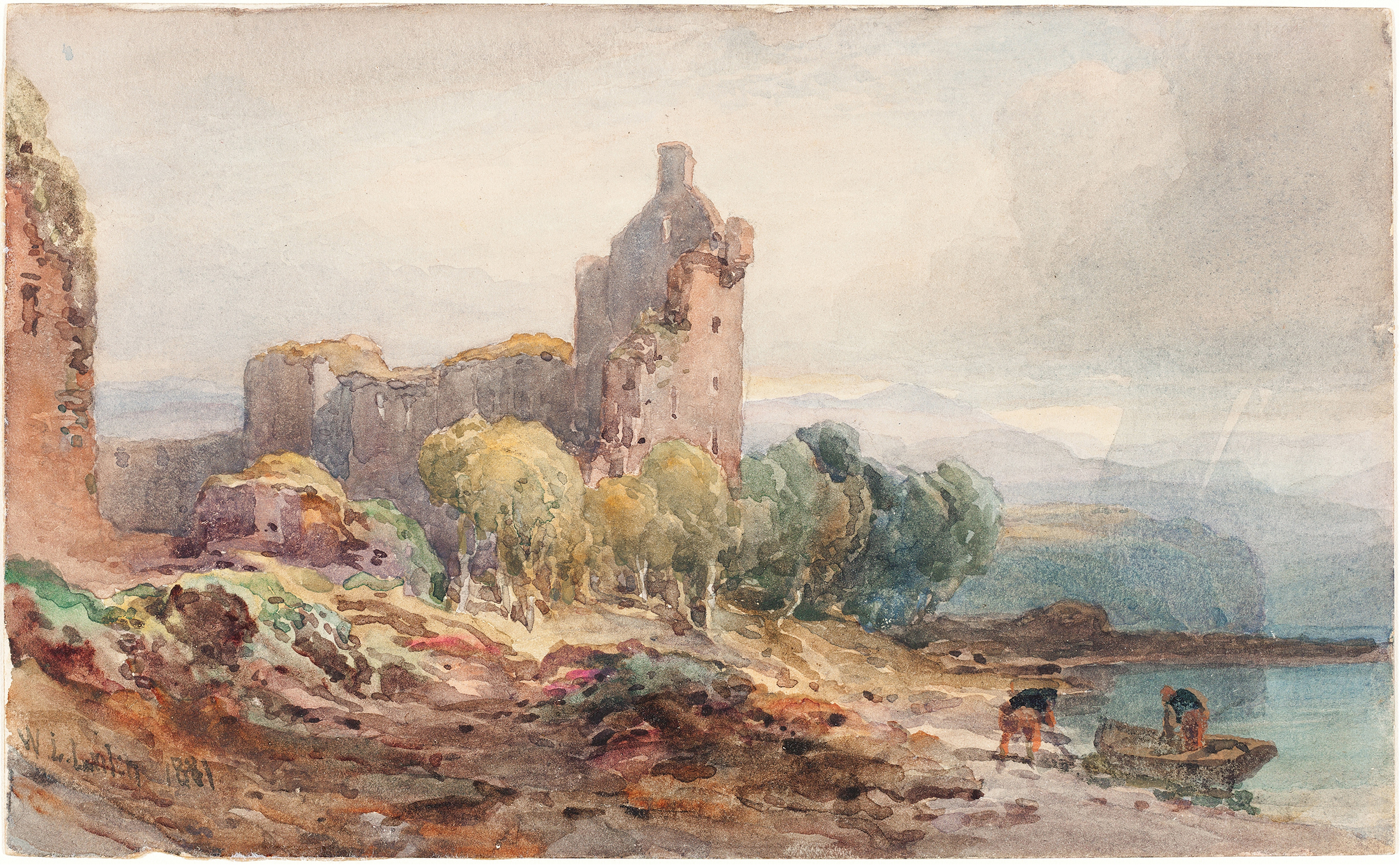A Ruined Castle on a Lake, oil on canvas by William Leighton Leitch