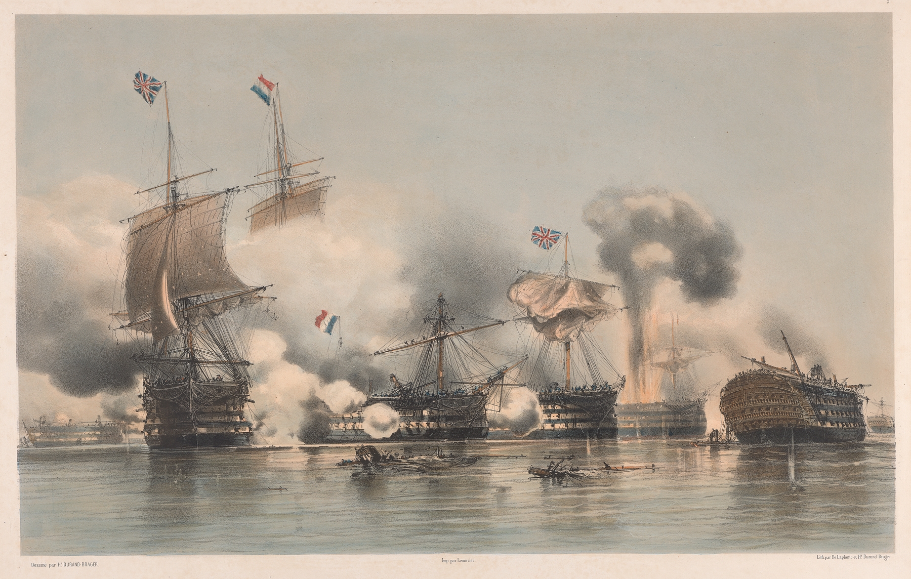 Le Tonnant by Henri Durand-Brager, oil on canvas depicting a ship in turbulent waters