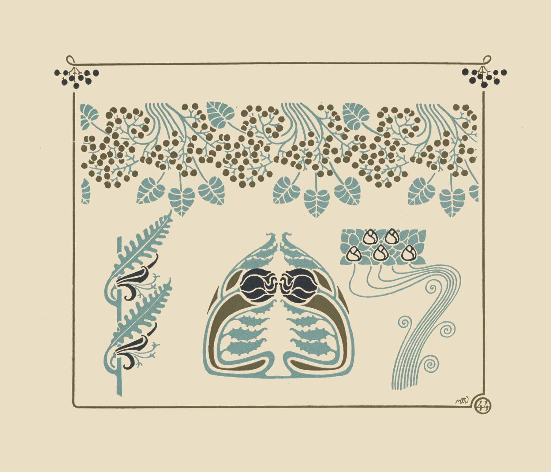 Abstract design based on berries and flowers, by Maurice Pillard Verneuil, public domain