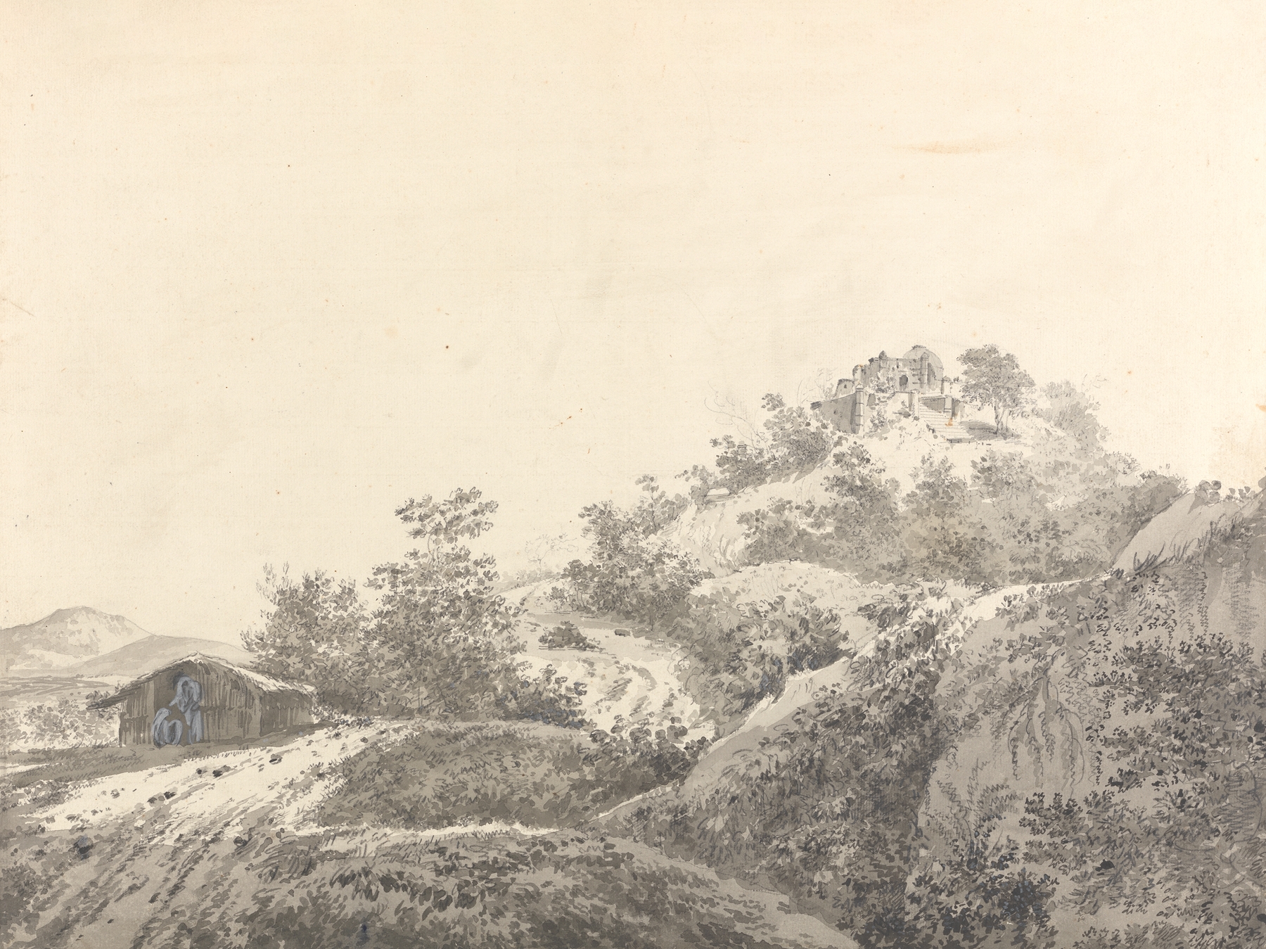 Landscape drawing of India by William Hodges, ink on paper