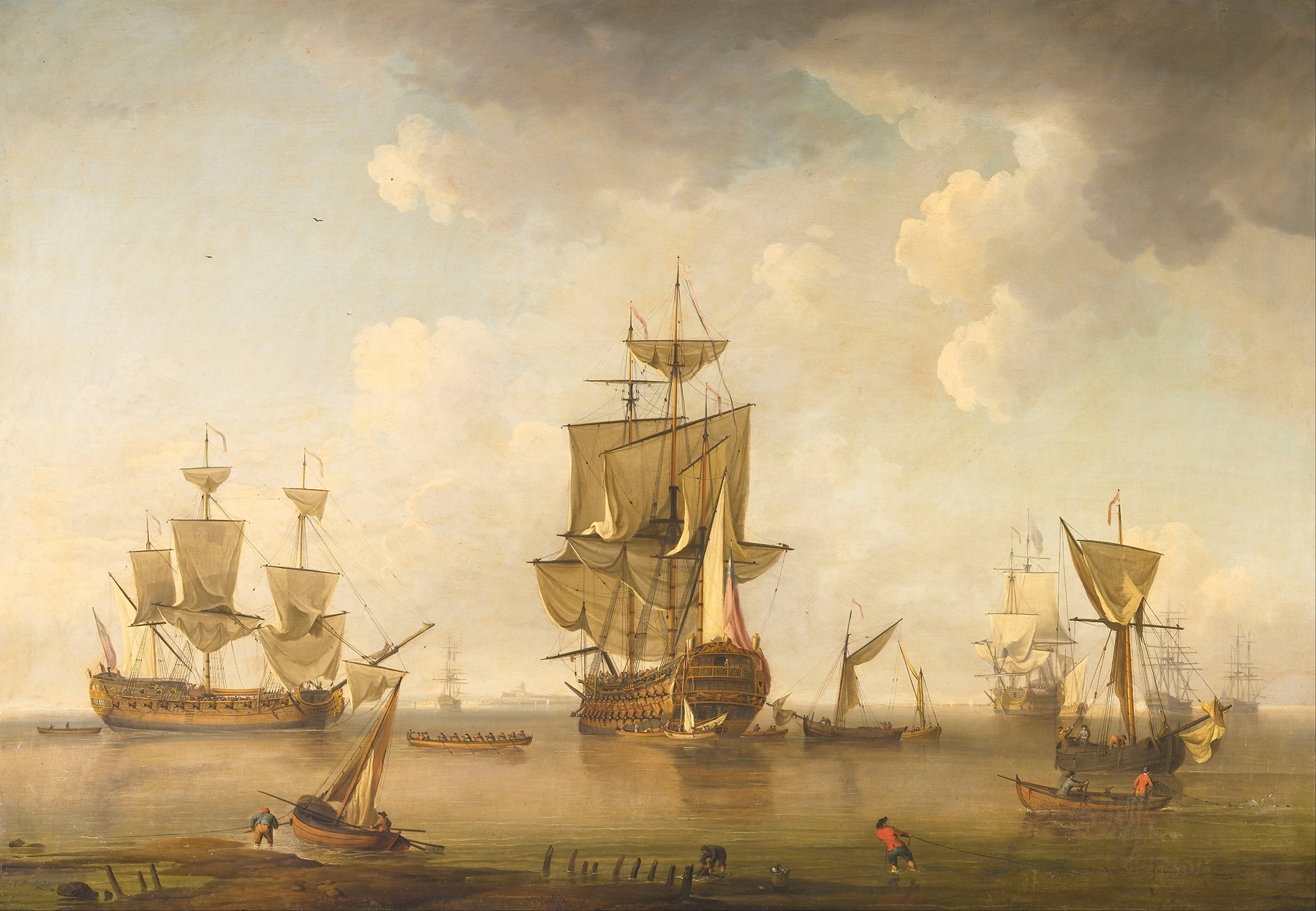 Men of War in Harbour, by Charles Brooking, public domain