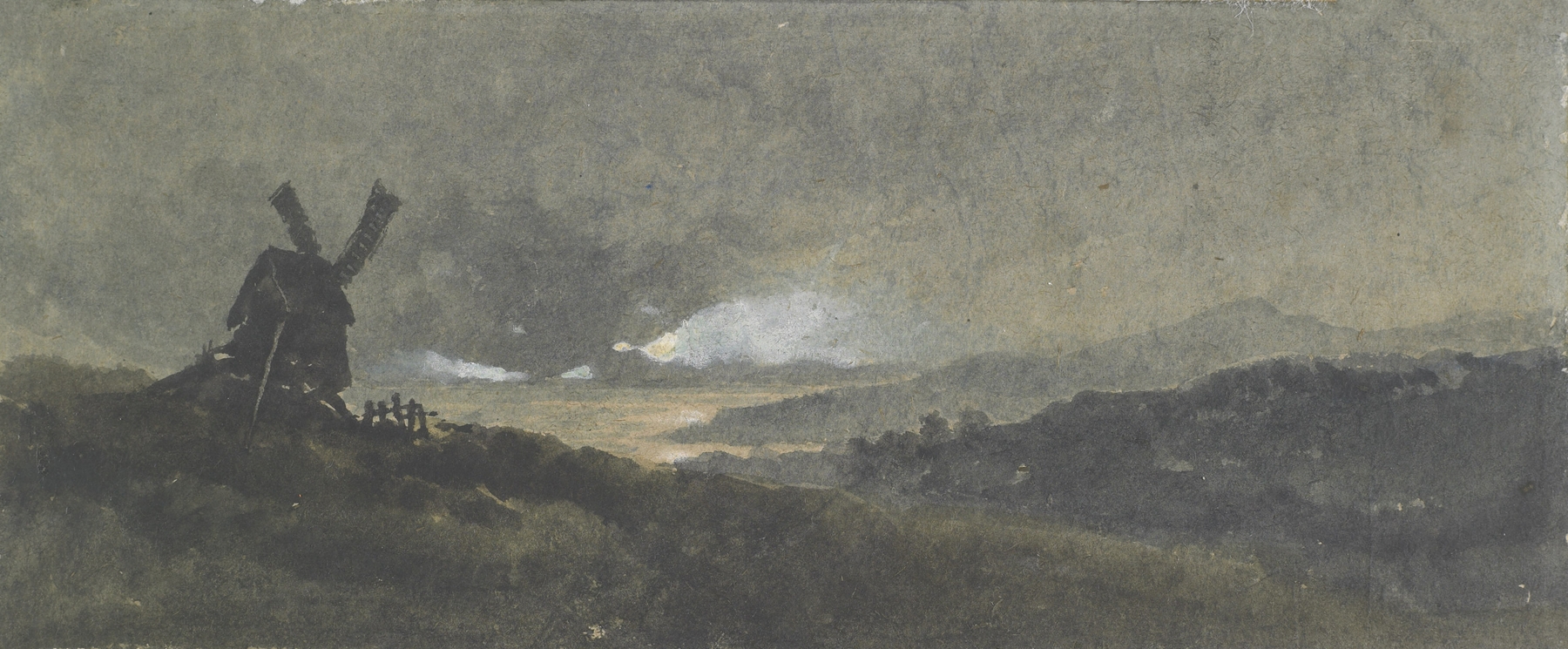 Landscape with windmill, oil on canvas by William James Müller