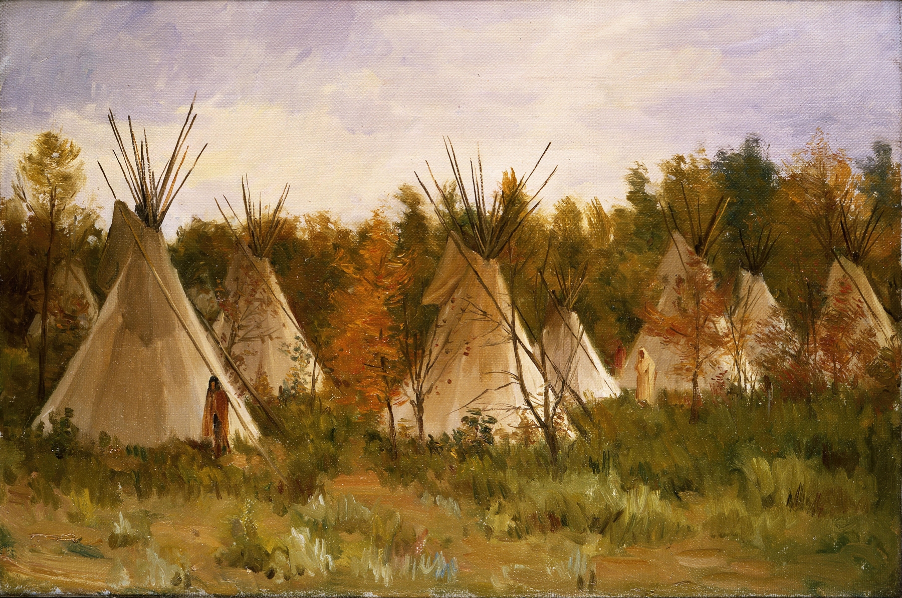 Genre scene depicting children under a summer sky, oil painting by Joseph Henry Sharp