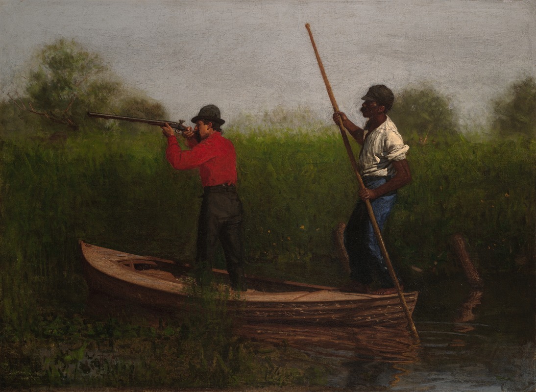 Thomas Eakins' 'Rail Shooting on the Delaware' captures a lively shooting scene along the river.