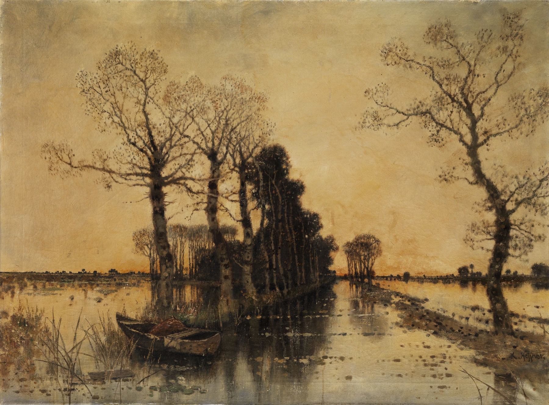 Landscape with flooded path, oil painting by Karl Heffner