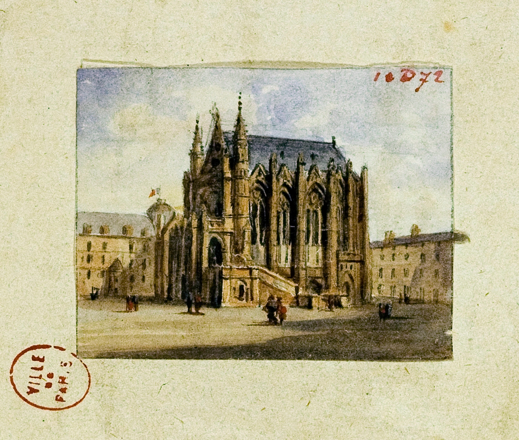 La Sainte Chapelle by Auguste-Sébastien Bénard, oil painting featuring stained glass windows and vibrant colors.