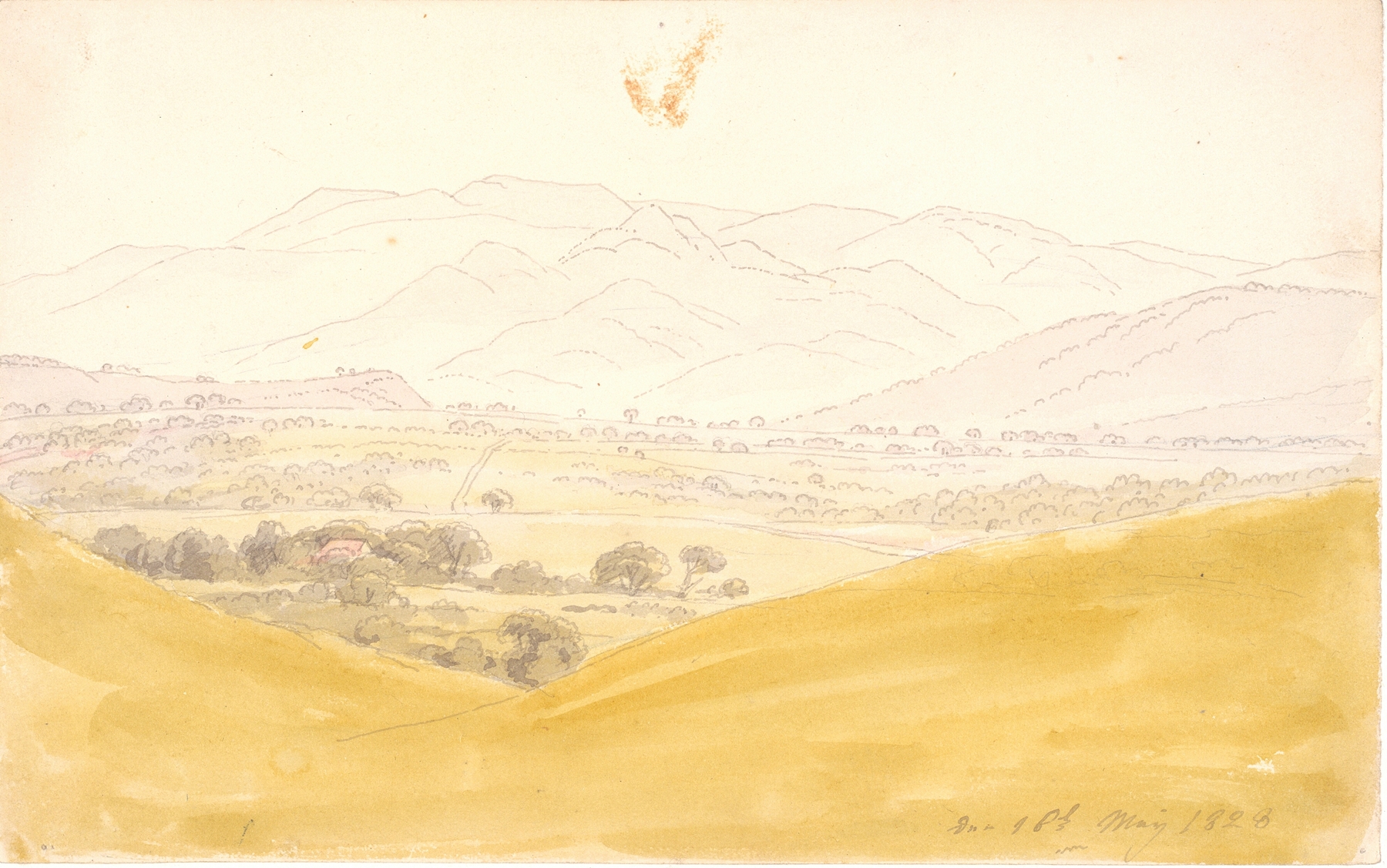 Bohemian Landscape with the Mittelgebirge, by Caspar David Friedrich, public domain