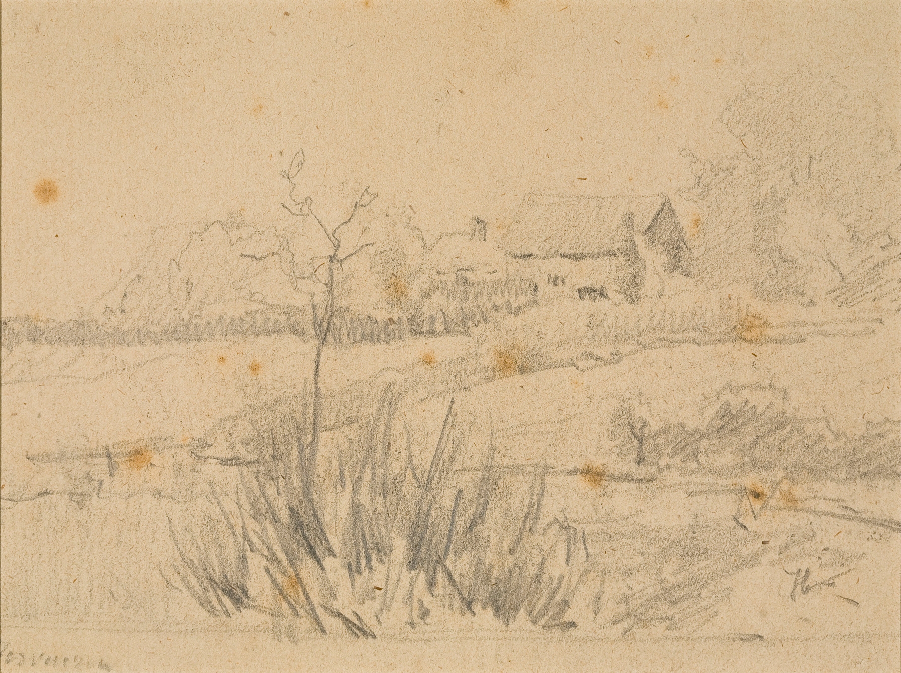 Farmhouse at Tervueren by Alphonse Asselbergs, oil on canvas depicting a tranquil landscape with a farmhouse.