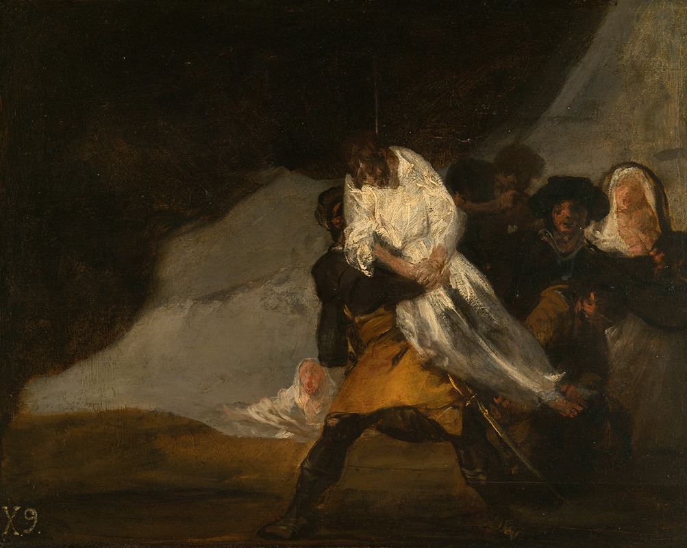 The Hanged Monk, oil on panel by Francisco de Goya, shows a lifeless monk against a dark backdrop.