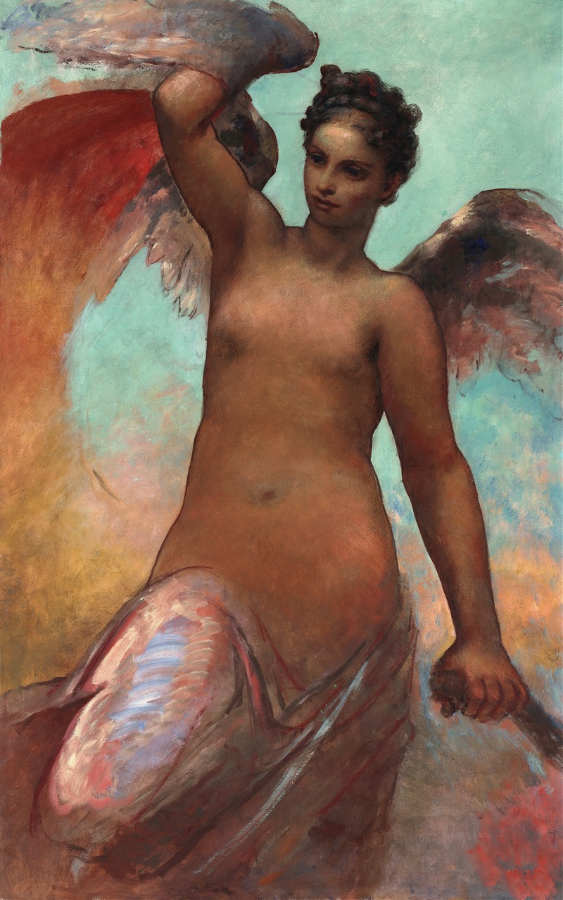 A painting depicting a winged figure representing fortune.