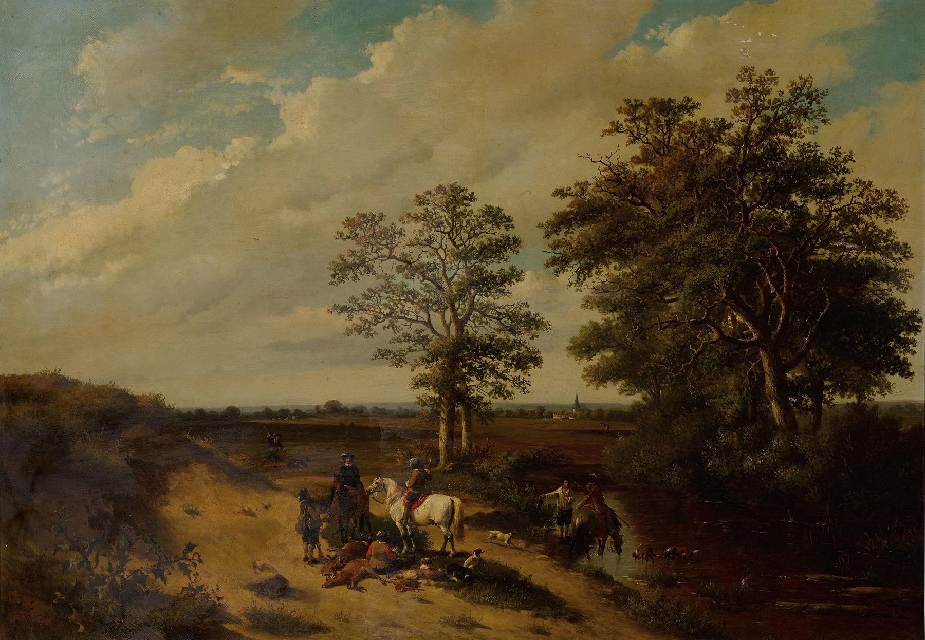 After the Hunt by Johann Bernhard Klombeck, depicting a figure beside remnants of a hunt.