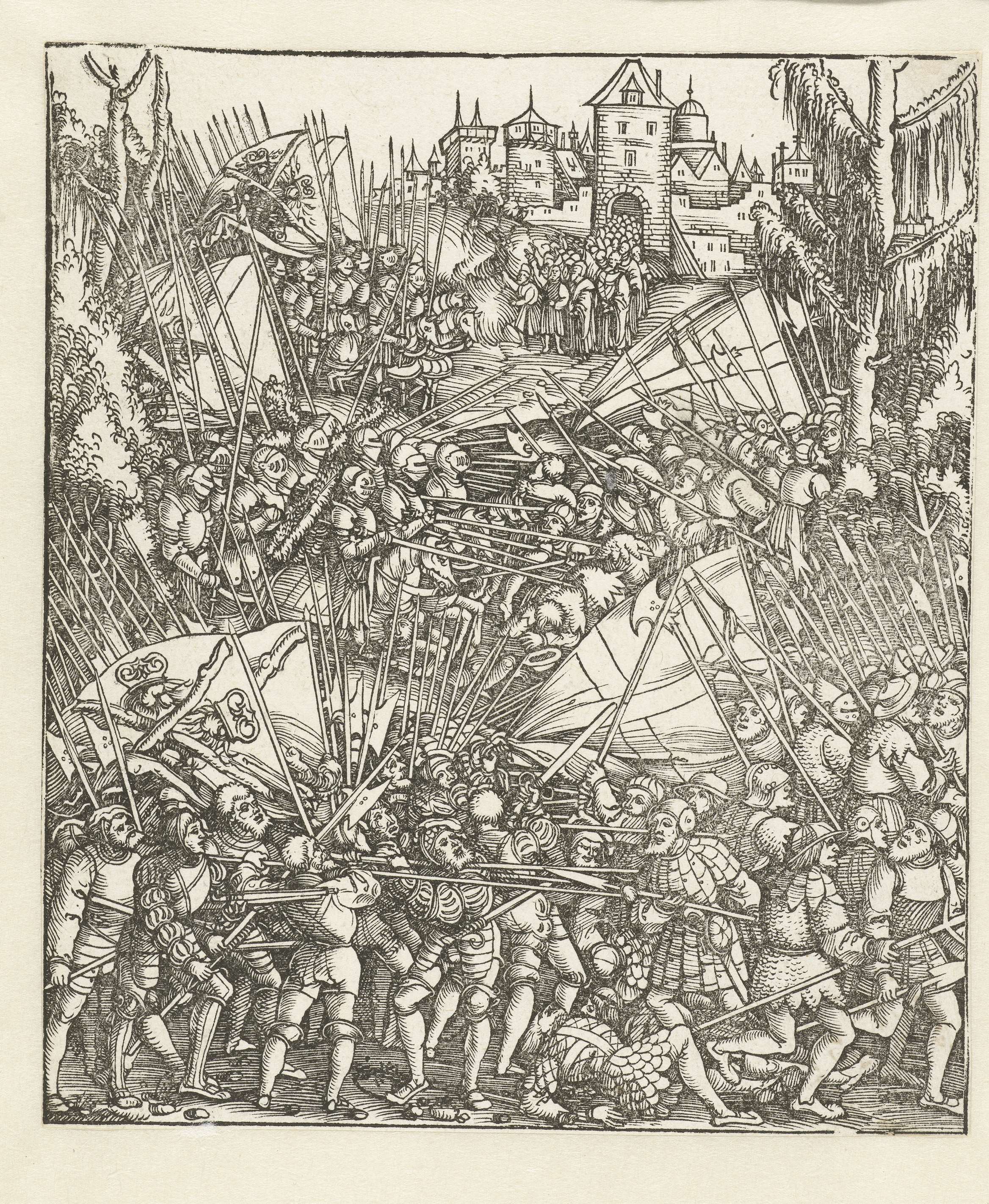 Historical scene depicting figures in conflict, paper artwork by Hans Springinklee