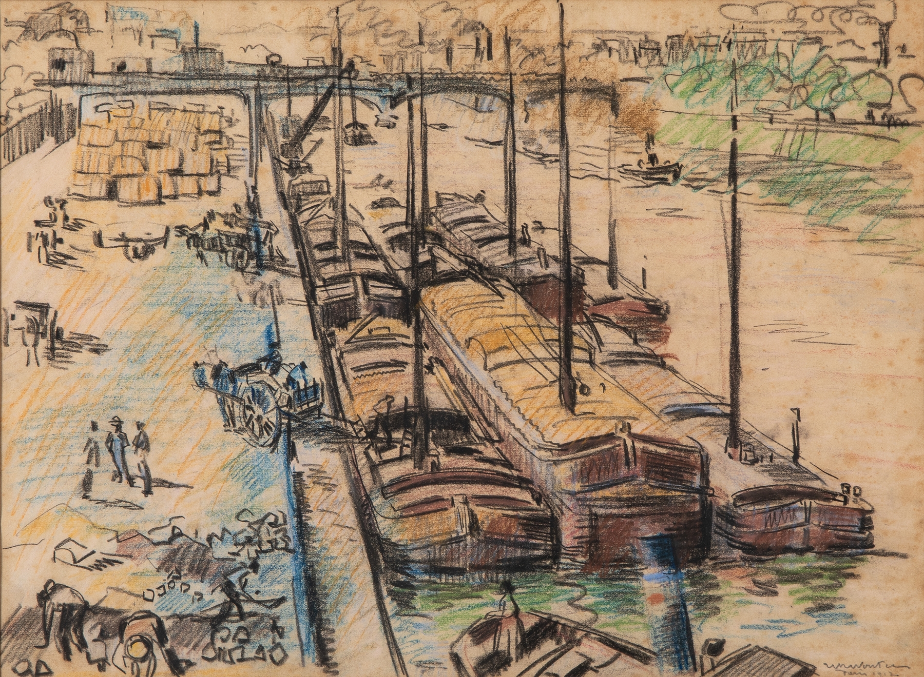 Péniches sur la Seine à Paris by Rik Wouters, depicting boats on the Seine, impressionism