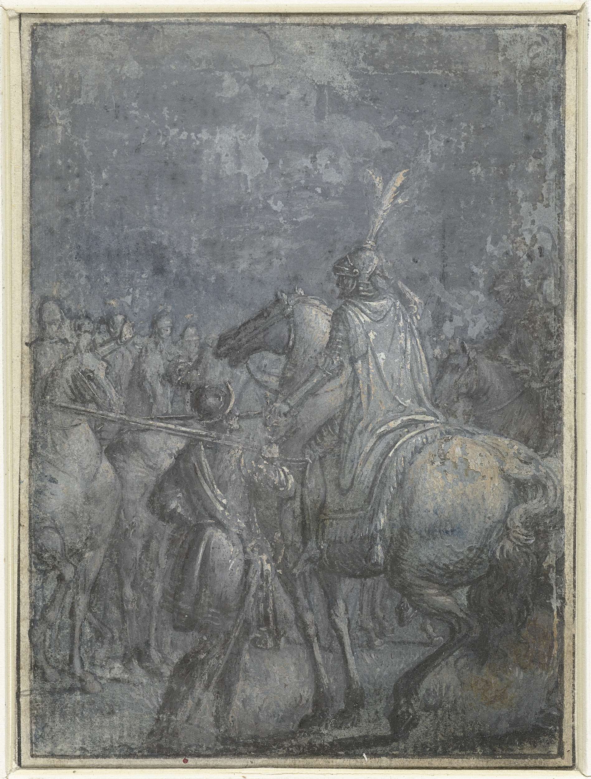 Historical oil painting by Joseph Werner depicting a horse rider with warriors.