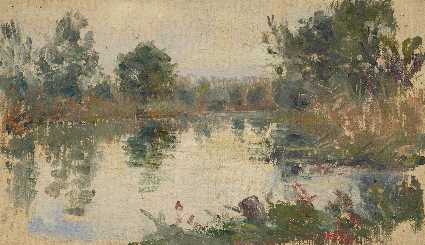 Oil painting of a tranquil lake scene by Jeanne Jegou-Cadart
