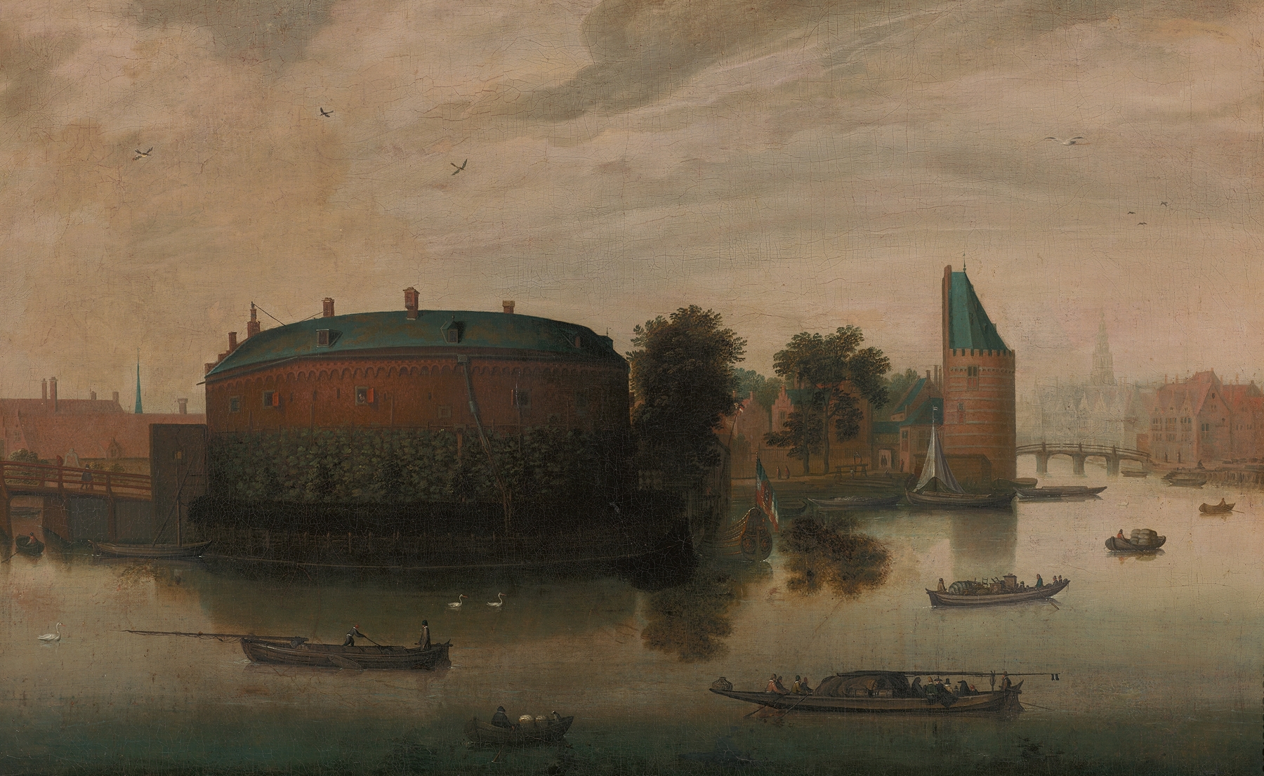 Gezicht op de Binnen-Amstel met het Rondeel, by Hendrik Cornelisz. Vroom, public domain