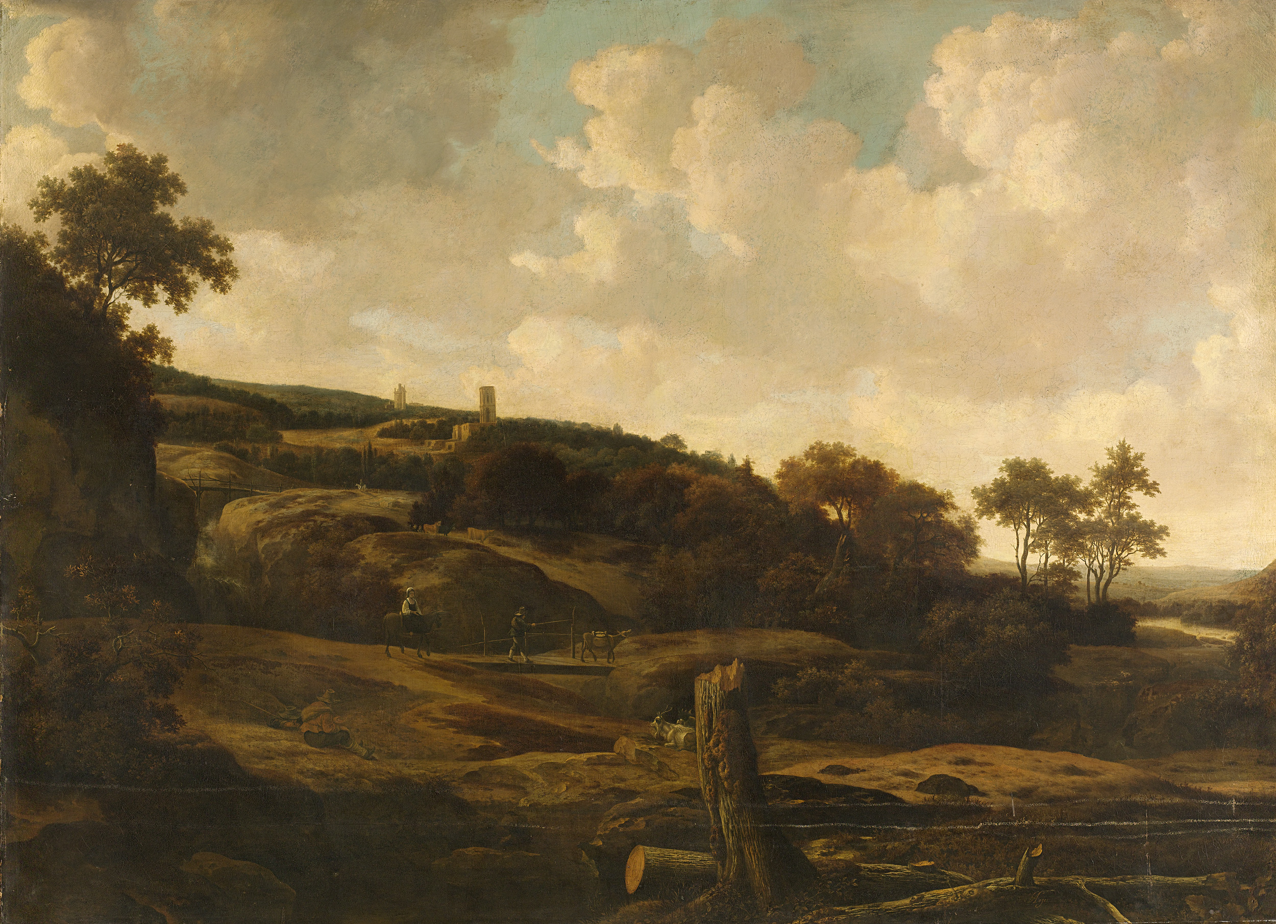Mountainous landscape with a ruin, oil on canvas by Joris van der Haagen