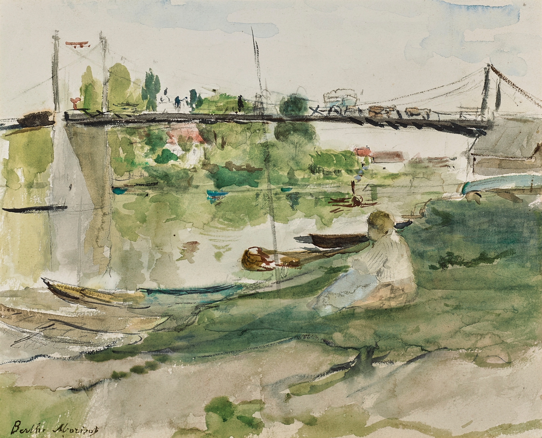 Le pont sur l’Oise, by Berthe Morisot, public domain