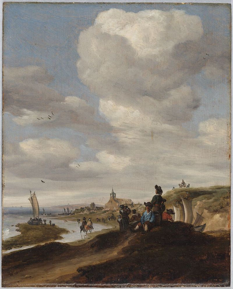 Seacoast Scene, oil on panel by Salomon van Ruysdael depicting waves and sunlight.