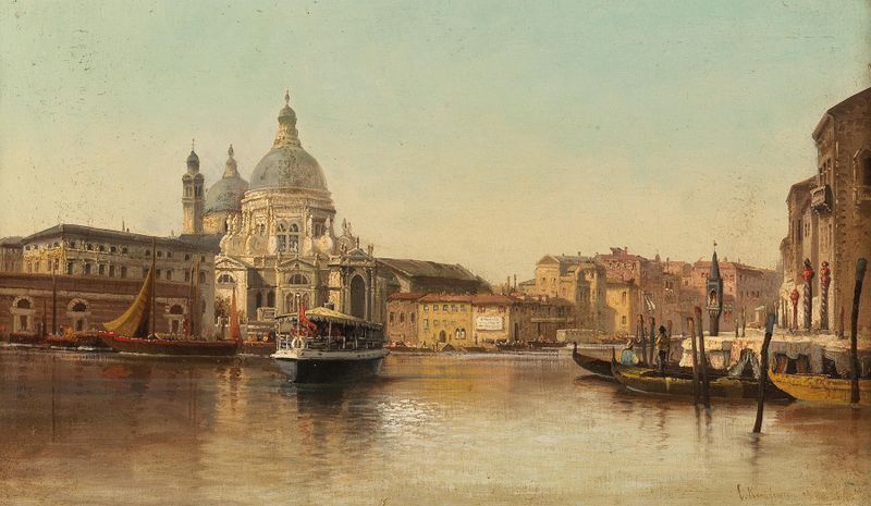 Oil painting by Karl Kaufmann depicting the Grand Canal in Venice with Santa Maria della Salute.
