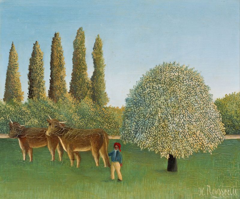 Meadowland (The Pasture) by Henri Rousseau, oil on canvas depicting a lush meadow.