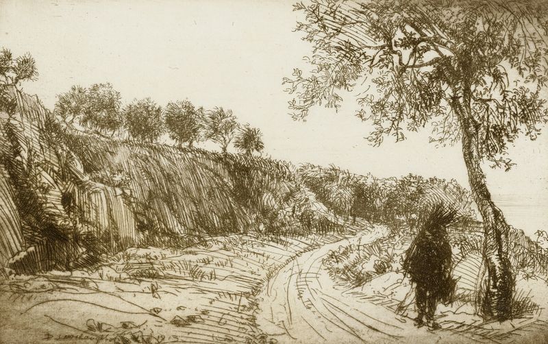 Oil painting by Donald Shaw MacLaughlan featuring a winding road and lush greenery
