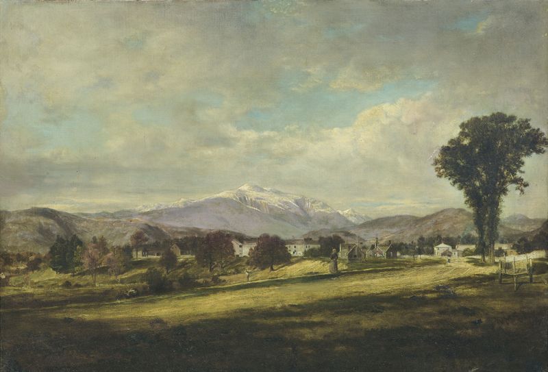 Landscape of mountains and clouds in White Mountains from North Conway, New Hampshire by David Johnson, oil painting.