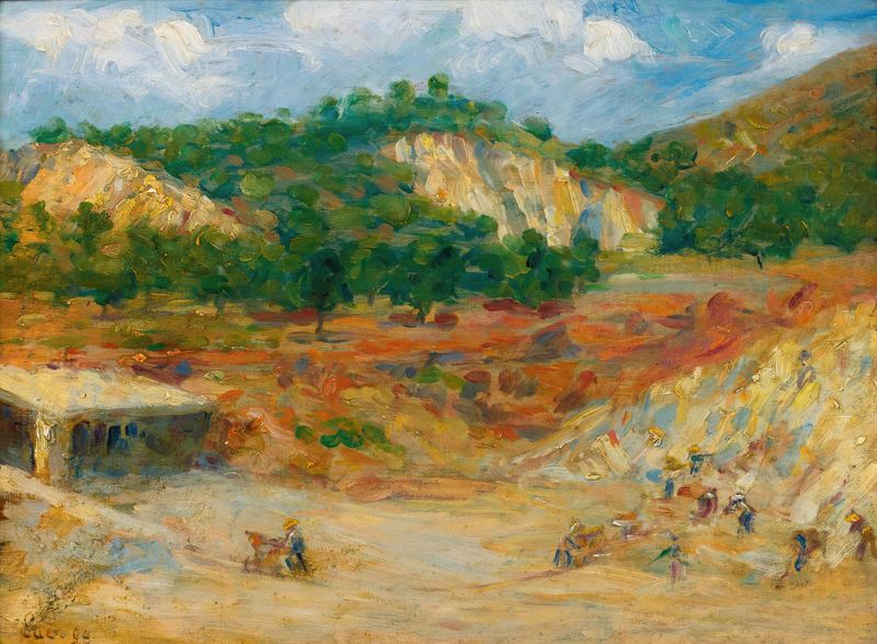 La Carrière de Maximilien Luce, óleo sobre lienzo que representa un paisaje de cantera tranquilo.