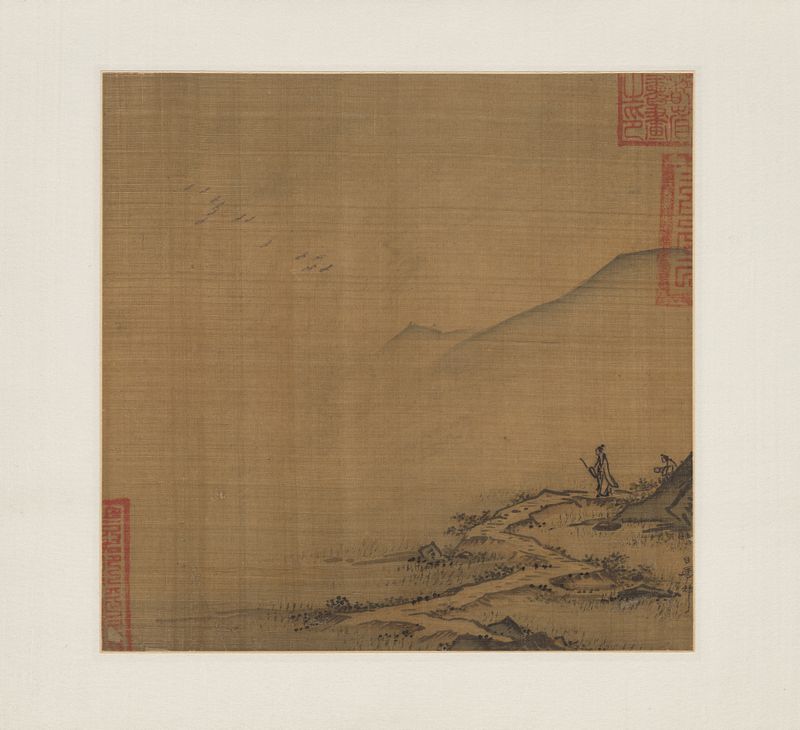 Landscape with Flying Geese de Ma Lin, pintura tradicional china que muestra colinas y gansos voladores