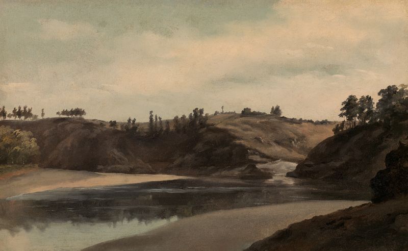 River landscape in Brittany by Achille Etna Michallon, oil painting