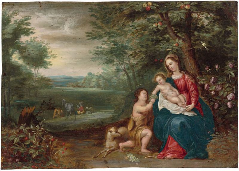 Rest on the Flight into Egypt with the Infant Saint John the Baptist, cobre, artista não identificado