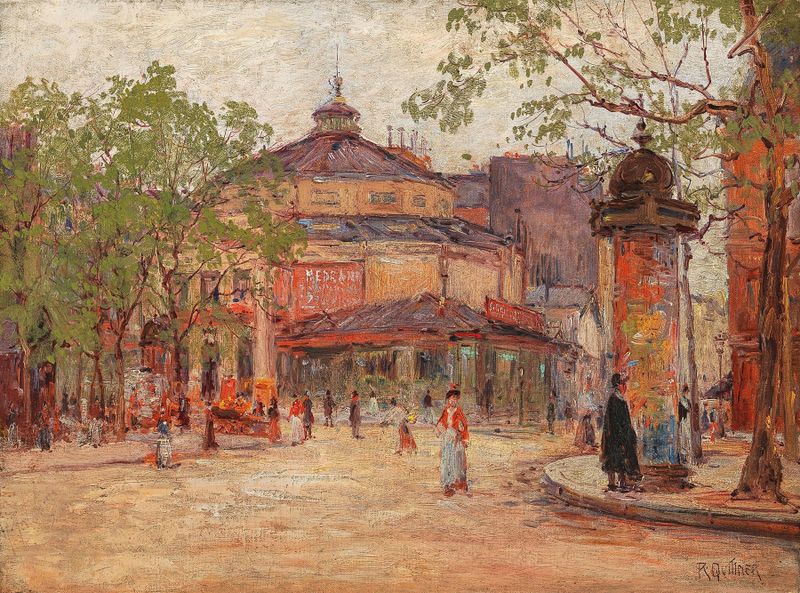 Paisagem retratando o crepúsculo em Paris, óleo de Rudolf Quittner