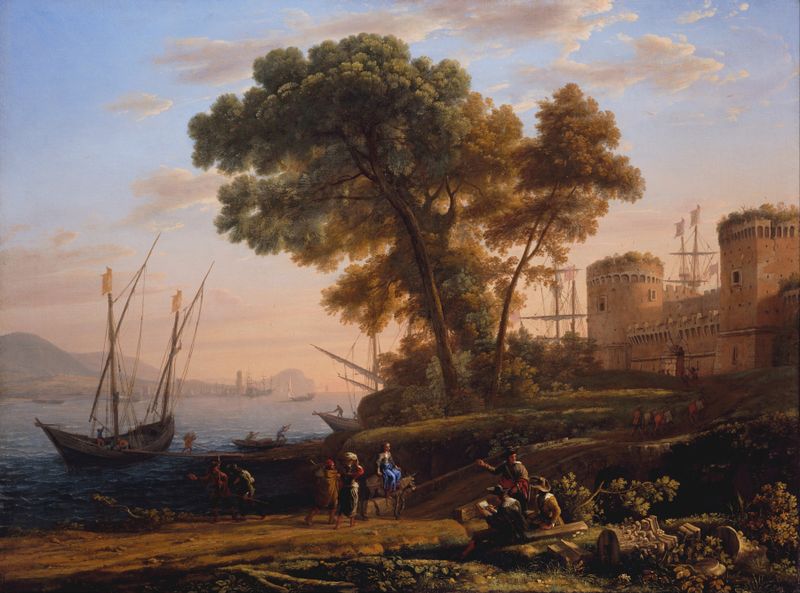 Pintura al óleo de Claude Lorrain que representa a un artista estudiando la naturaleza.