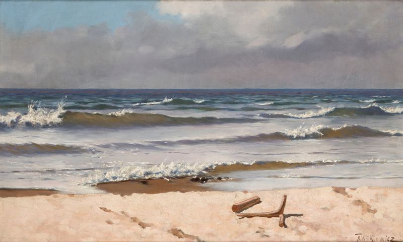 Coast at Połąga by Stanisław Witkiewicz, impressionism, depicting the sea meeting the sandy shore