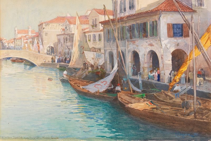 Oil on canvas by Albert Stagura depicting the Grand Canal in Venice