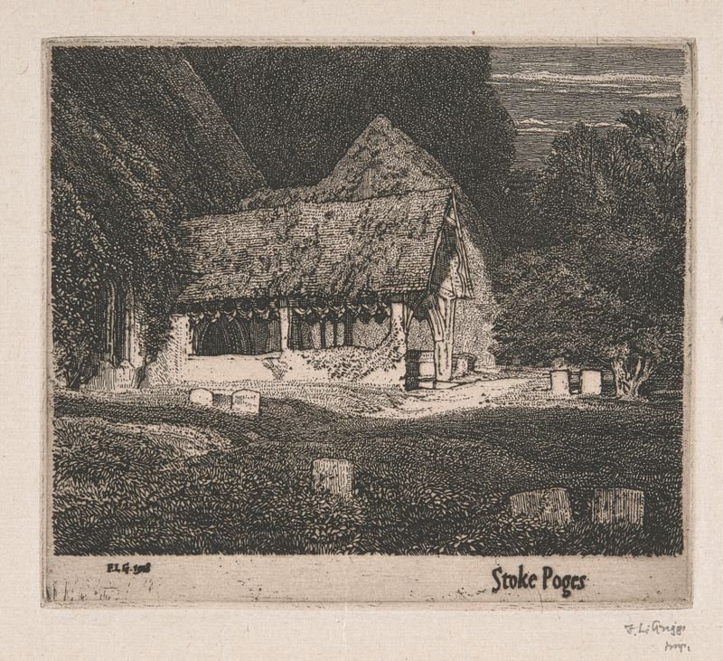 Watercolour by Frederick Landseer Maur Griggs depicting a landscape at dusk with a lone figure.