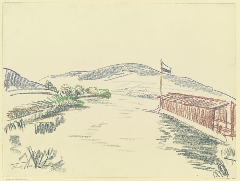Romanticism landscape by Fried Stern, featuring lush hills and a vast sky.