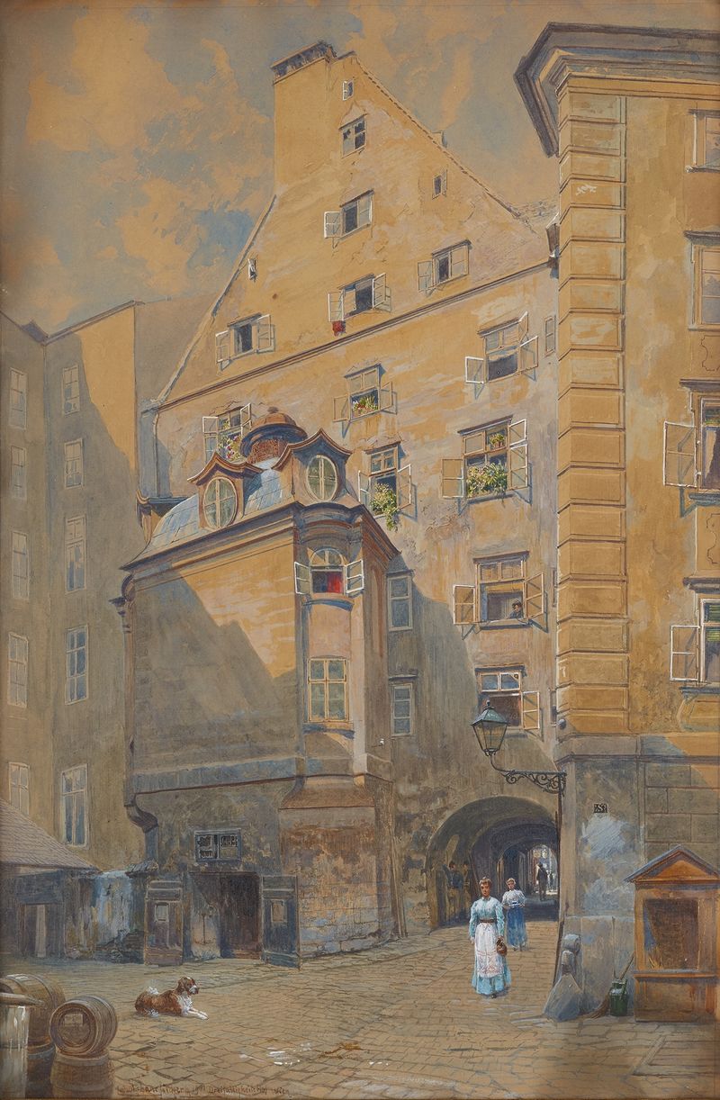 Der Dreifaltigkeitshof in Wien, oil on canvas by Ludwig Hans Fischer