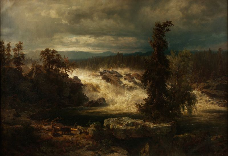 Die Labrofälle bei Kongsberg in Norwegen, oil on canvas by August Wilhelm Leu