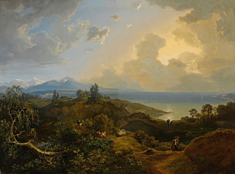 Landscape with gentle hills under a blue sky by Carl Rottmann, oil painting
