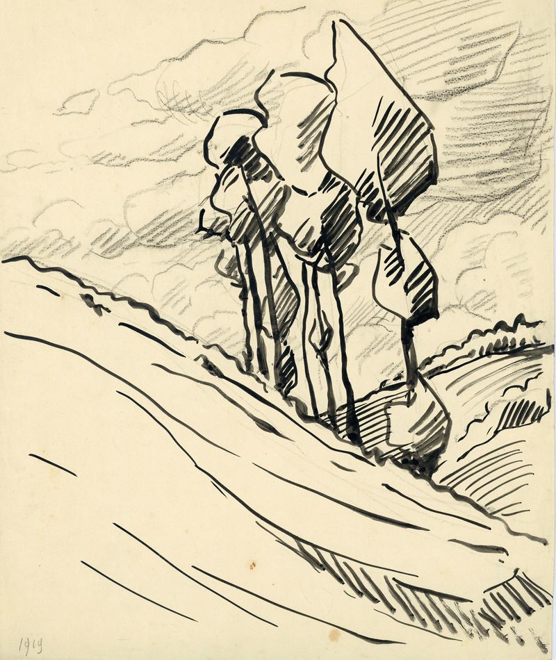 Landschap in inkt by Albert Daenens, ink on paper depicting rolling hills and nature.