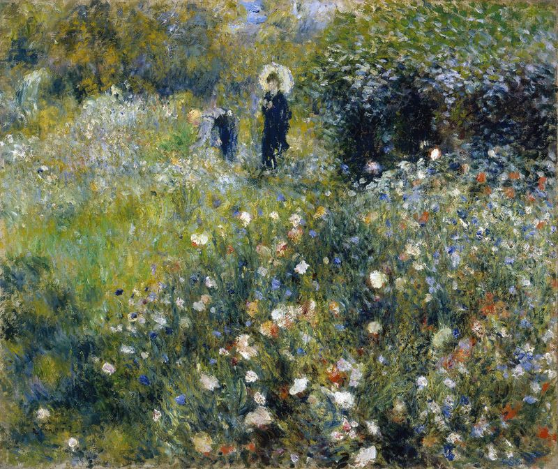 Mujer con un parasol en un jardín, óleo sobre lienzo de Pierre-Auguste Renoir