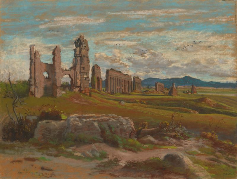 El Aqua Claudia en la Campagna Romana, óleo sobre lienzo de Félix-Hippolyte Lanoüe