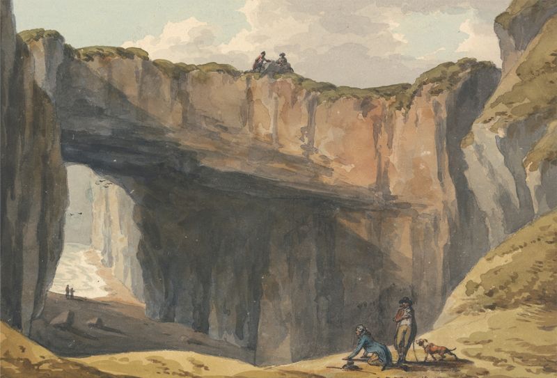 Castle Point de John Warwick Smith, aquarela sobre papel representando uma paisagem serena com reflexos na água.
