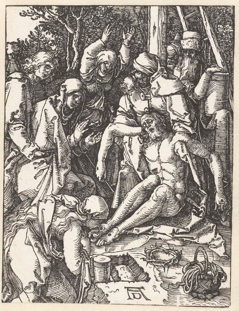Obra figurativa em papel de Albrecht Dürer mostrando uma figura iluminada pela luz.